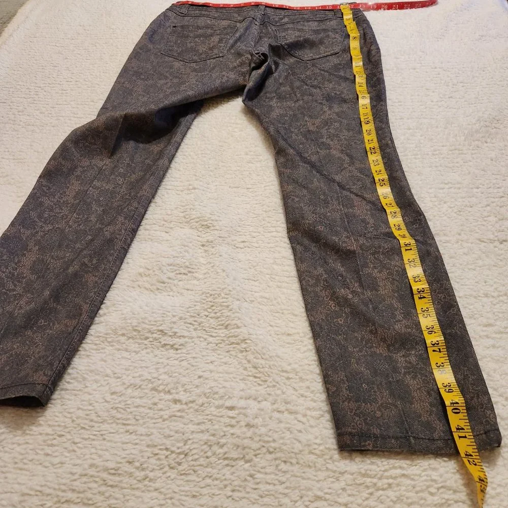 Ink Denim Bluegreen/Gold Brocade Paisley Floral Damask Stretch Pants Size 12